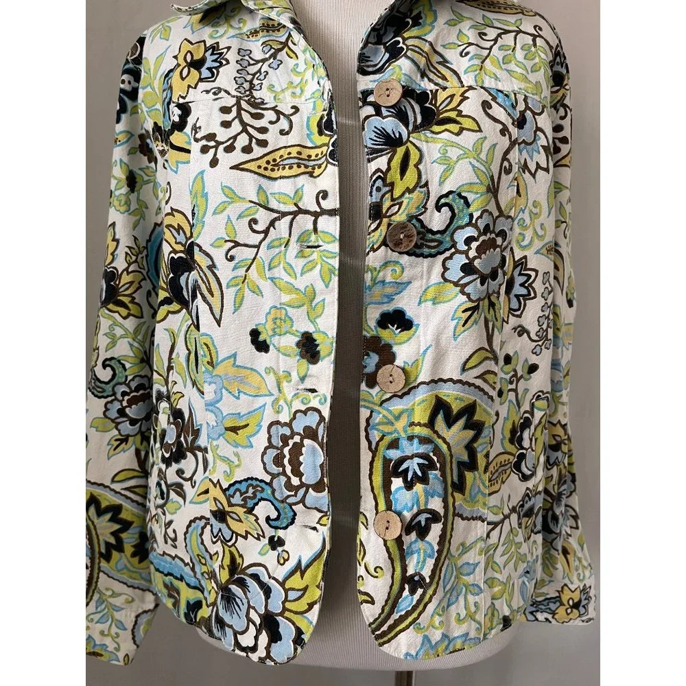 Coldwater Creek White Paisley Print Long Sleeve Jean Jacket - Picture 11 of 13